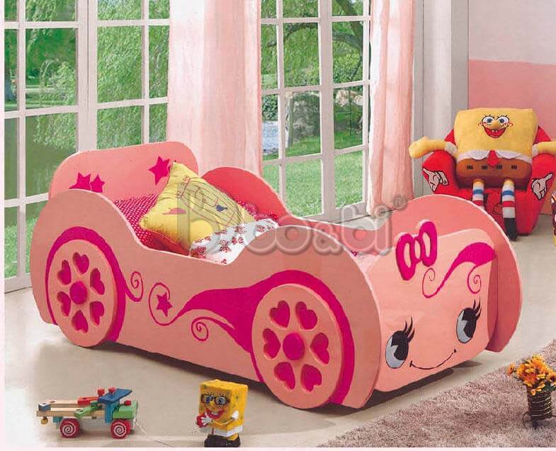 Giường ngủ cho bé hình ô tô màu hồng dễ thương BB KBY424G-1